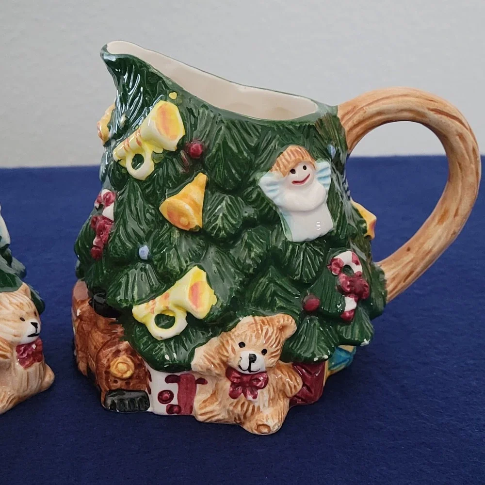 Home Trends Earthenware Christmas Tree Sugar Creamer NO SPOON Box 1995 Vintage